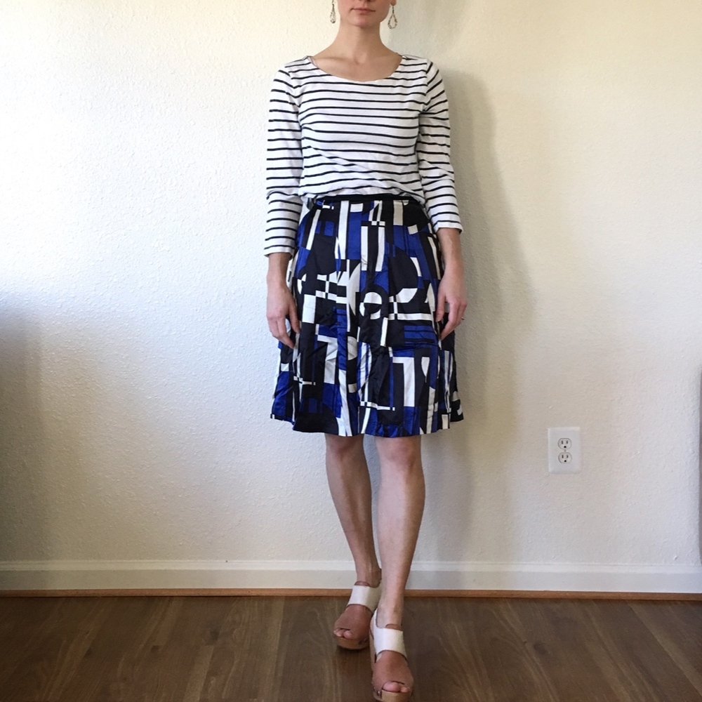 Lauren Ralph Lauren Geo Print Pleated Silk Skirt